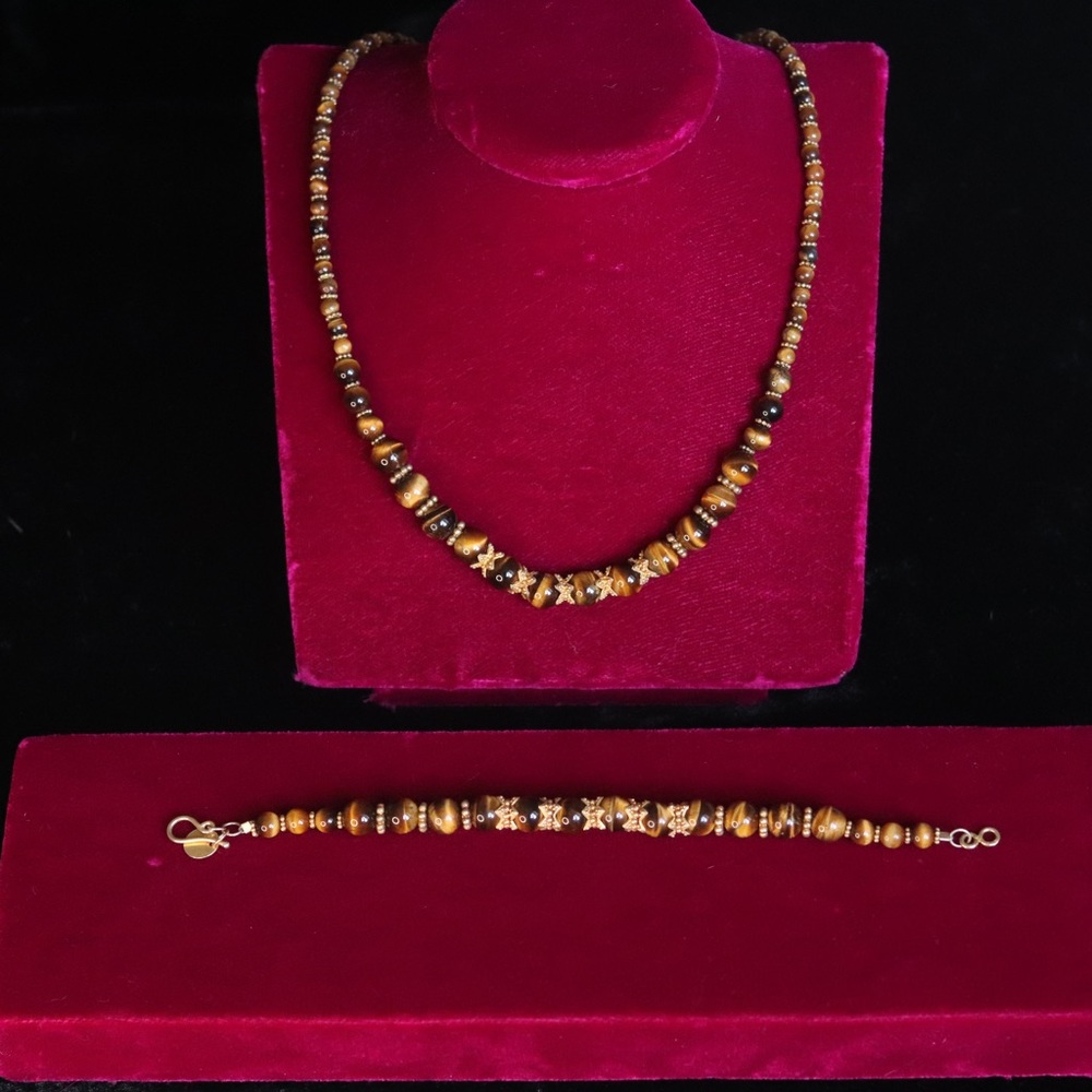 Tiger Eye beaded necklace and bracelet set